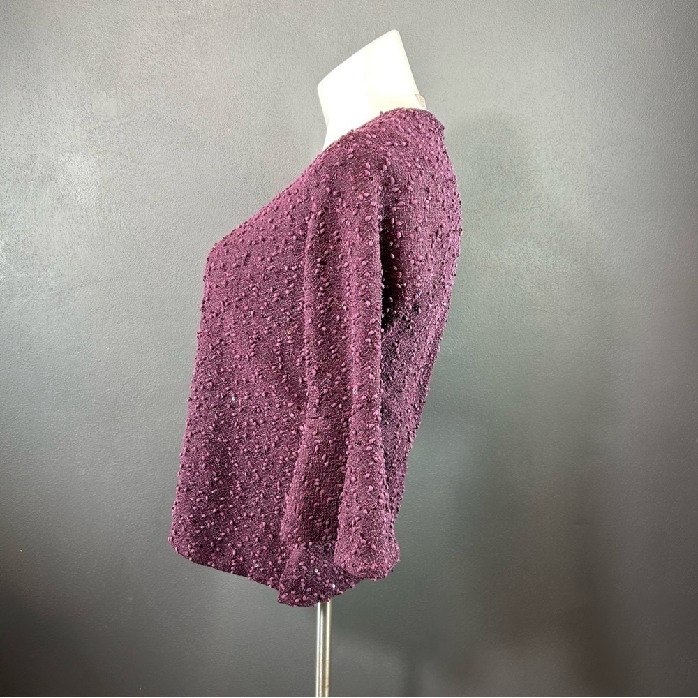 Christopher & Banks Plum Boucle Sequin Flutter Sleeve Sweater M - Picture 4 of 7